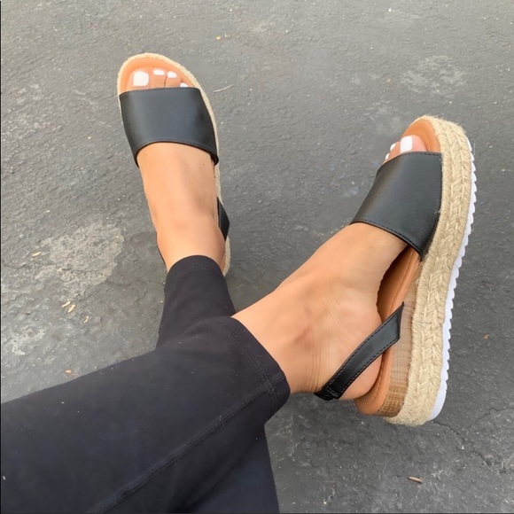 Leatherette Sling Back Espadrille Flatforms - Picture 3 of 4